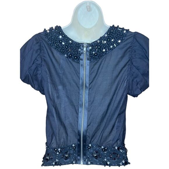 Diane Von Furstenberg 100% Cotton Black Embellished Top NWT Size 6 - Picture 6 of 9